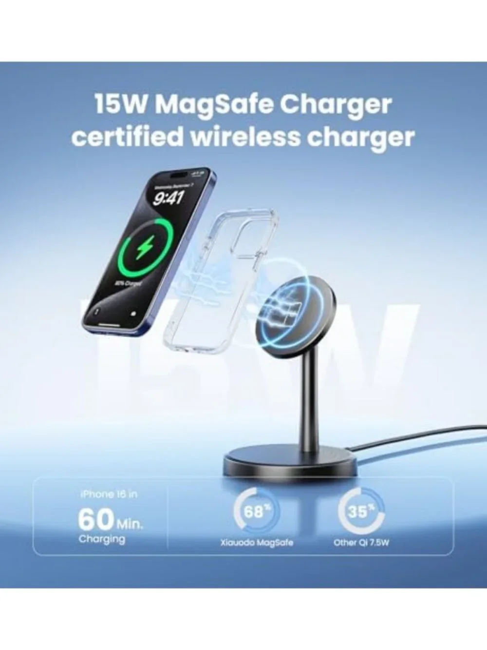 15W Fast Magnetic Wireless Charger Stand for iPhone 17/16/15/14/13 - 2 Pack